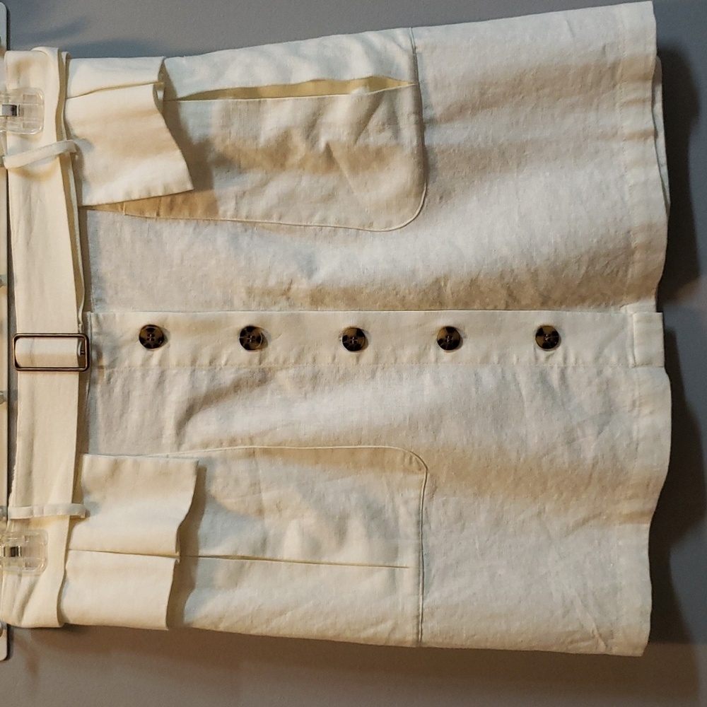 Nicole Miller NWT Cream Linen Blend Belted Button Front Skirt